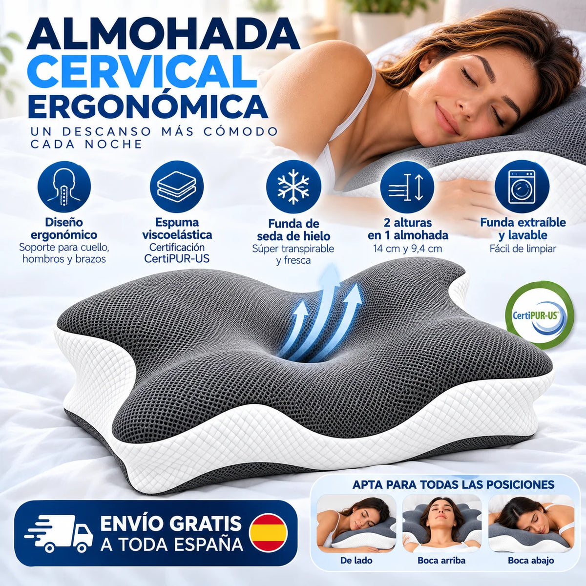 Almohada Ergonómica Ortopédica —  ¡Promoción por tiempo limitado! 🔥 ¡OFERTA 2X1! COMPRA 1 Y LLÉVATE 2 🎁